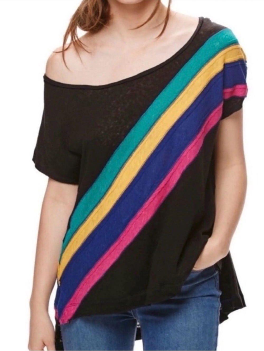 Free People We the Free Multicolor diagonal rainbow top